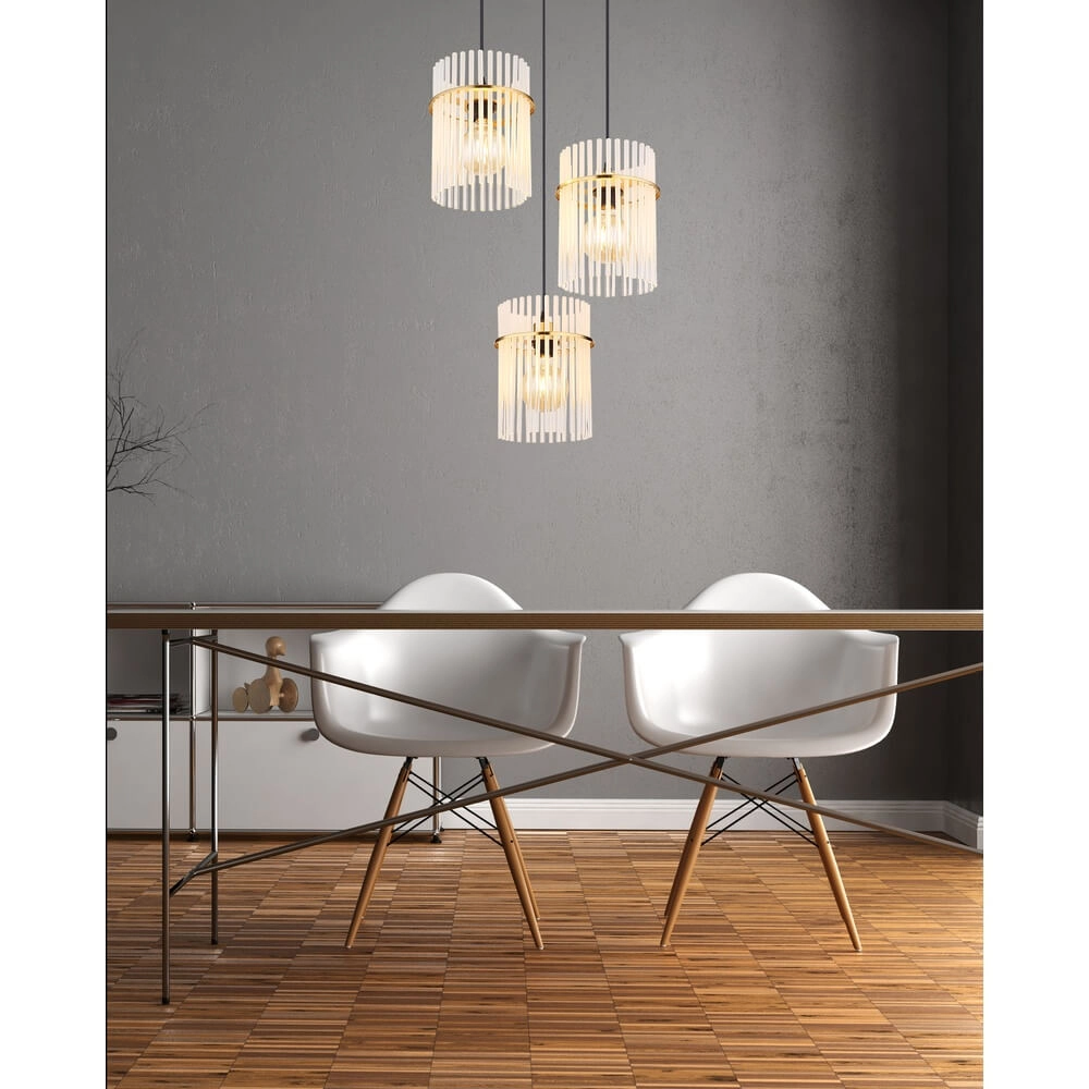 Golden pendant lamp Gorley round with glass 3-lights Globo 9007371446803