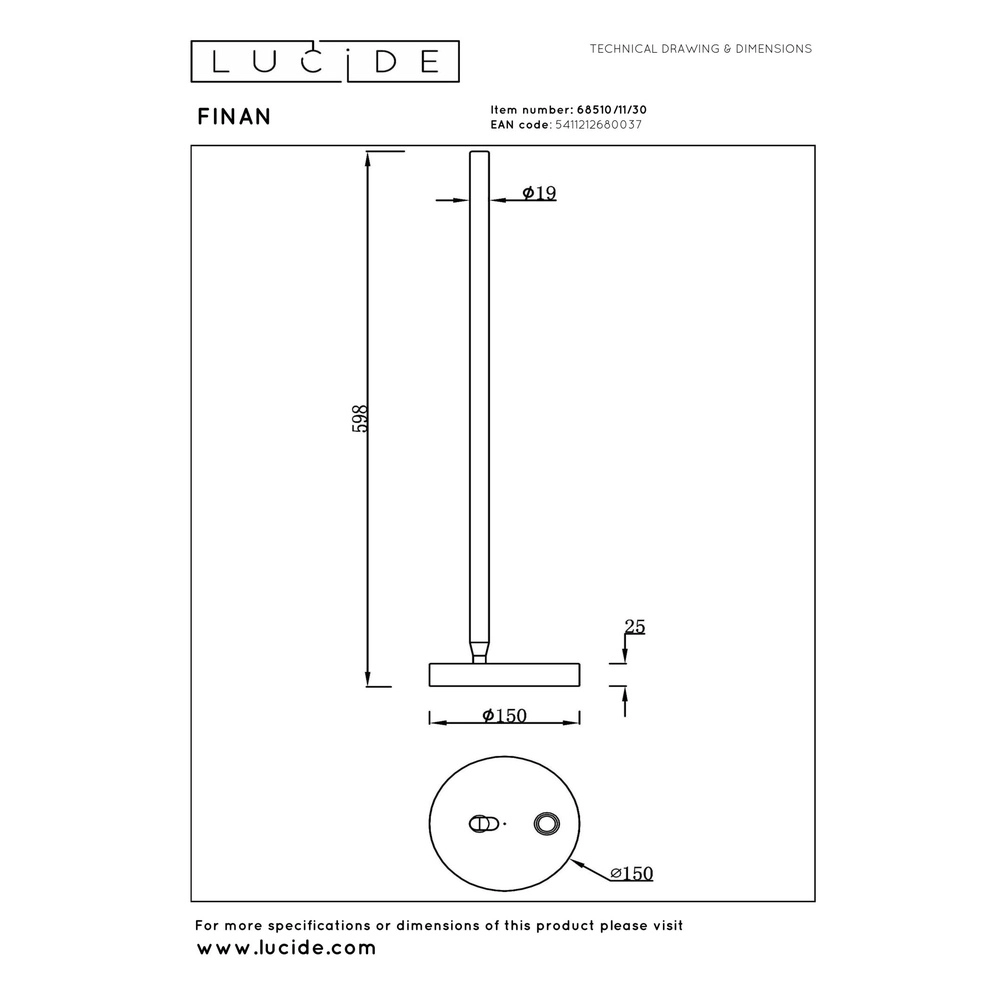Design table lamp Finan Black Lucide 5411212680037