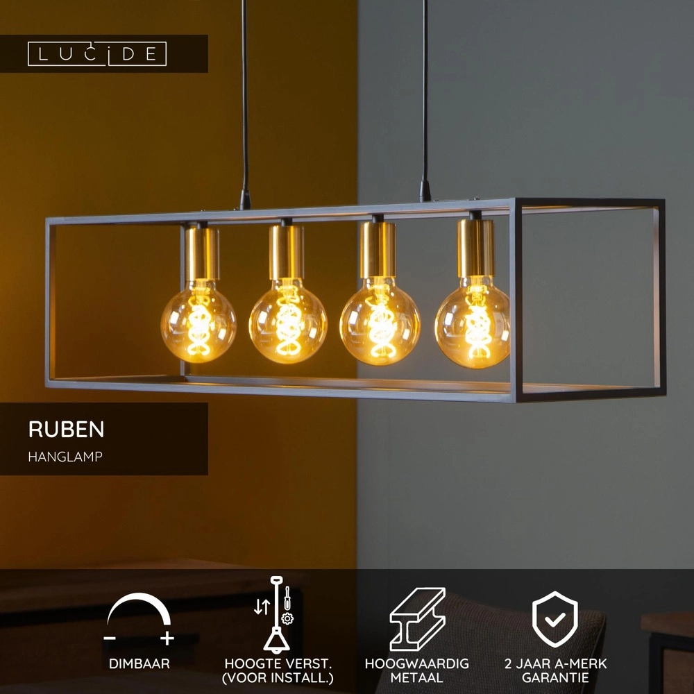 Pendant lamp Ruben 4-light black Lucide 5411212000163