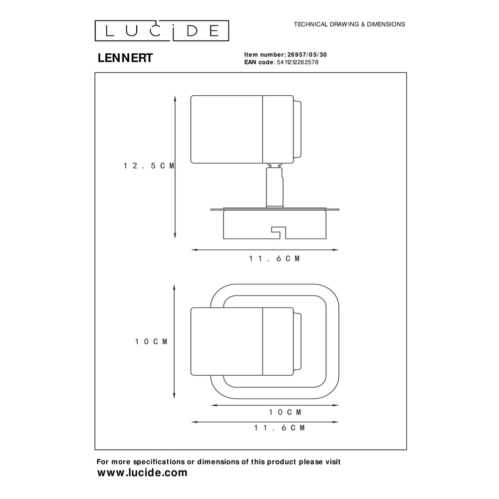 Ceiling spotlight Lennert Black Lucide 5411212262578