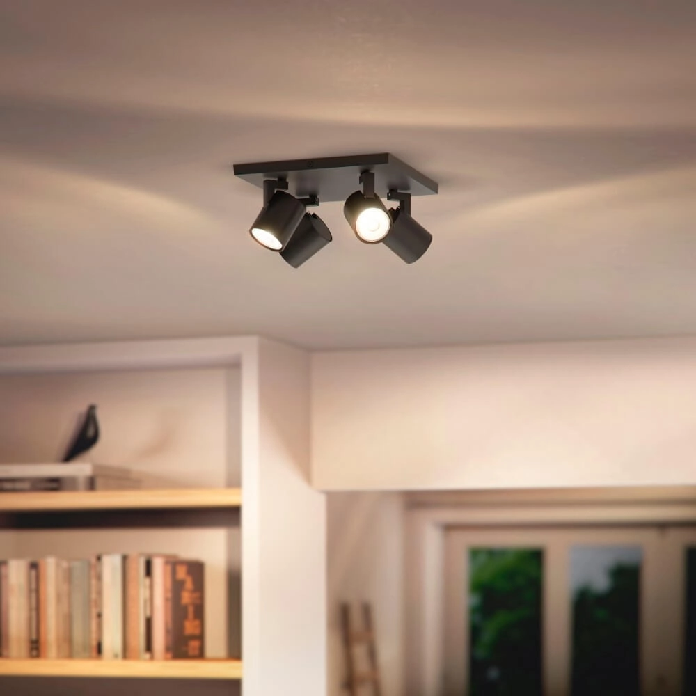 Black ceiling spotlight Runner 4-light Philips 8719514435353