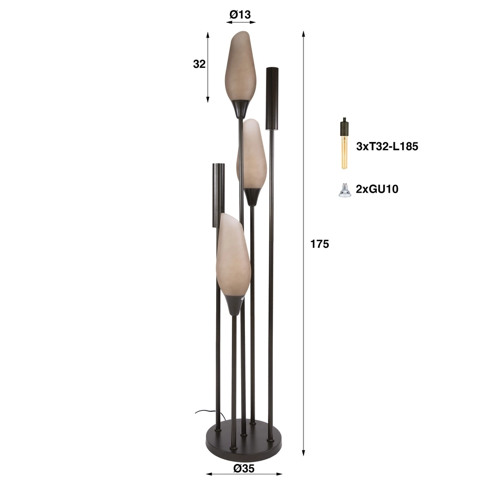 Stylish floor lamp Cocoon 3x E27 - 2x GU10 - frosted glass Lyora 8716803511927