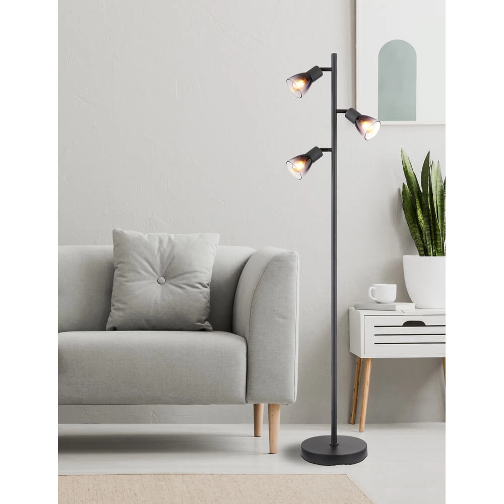 Black floor lamp Satella 3-light Globo 9007371455935