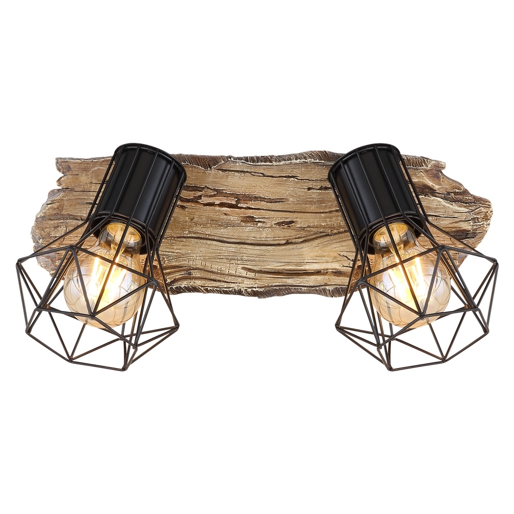 Ceiling lamp Priska 2-light black with wood Globo 9007371442362