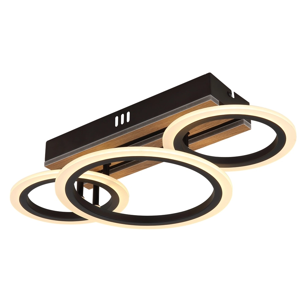 Ceiling lamp Blevins Black with wood 3 rings Globo 9007371575169