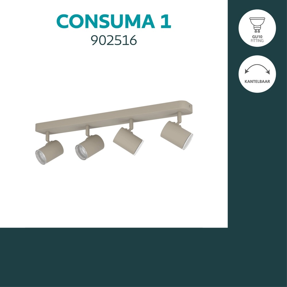 Surface-mounted spot 4-lights Consuma 1 sand brown Eglo 9008606397303