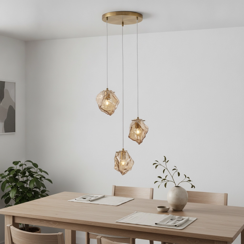 Pendant lamp Odelle 3-light gold with amber glass