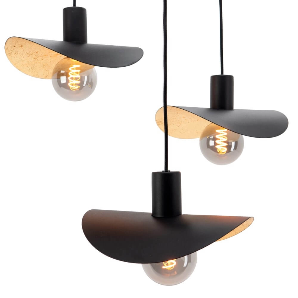 Black hanging lamp Saceda with gold 3-lights Stars of Light 9008606292318