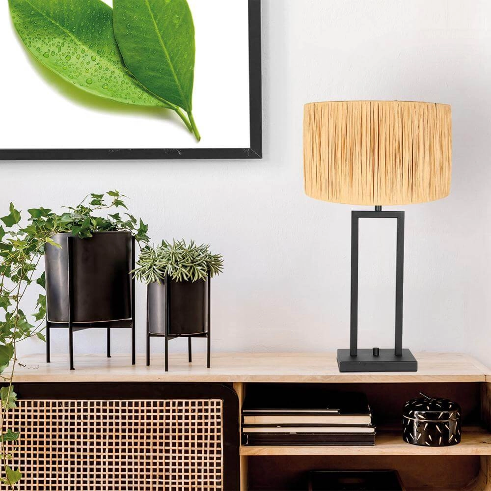 Table lamp Stang black with straw shade Steinhauer 8712746172034