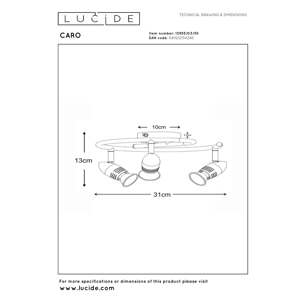 Ceiling spotlight Caro 3-light black Lucide 5411212134240