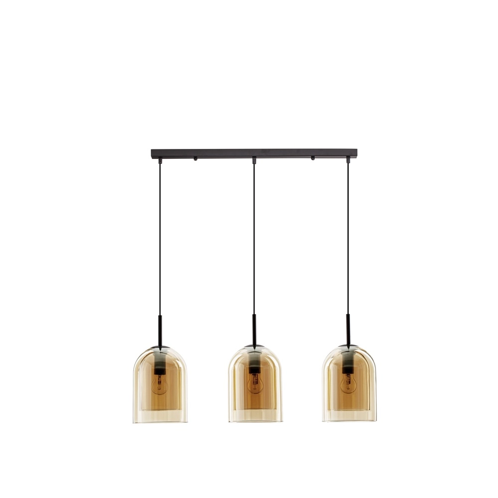 Pendant lamp Velor 3-light black with amber glass straight Lyora 5212017431226