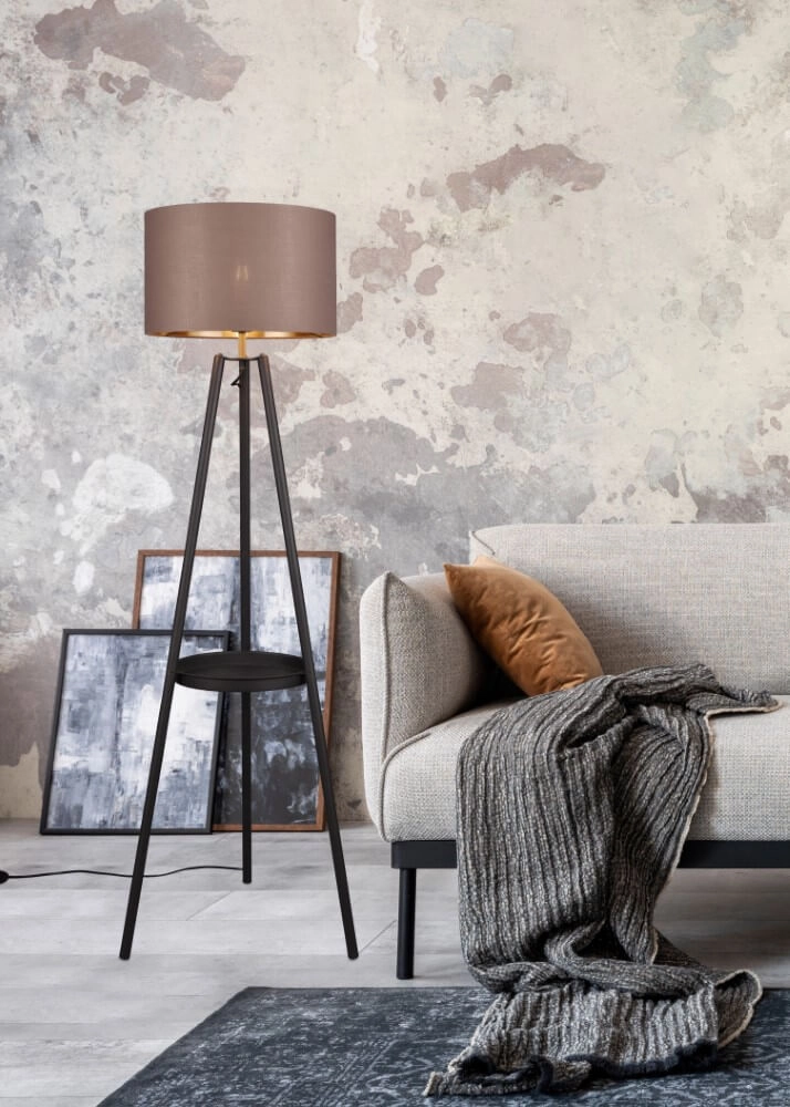 Standing floor lamp Colette black with taupe shade Trio 4017807574548