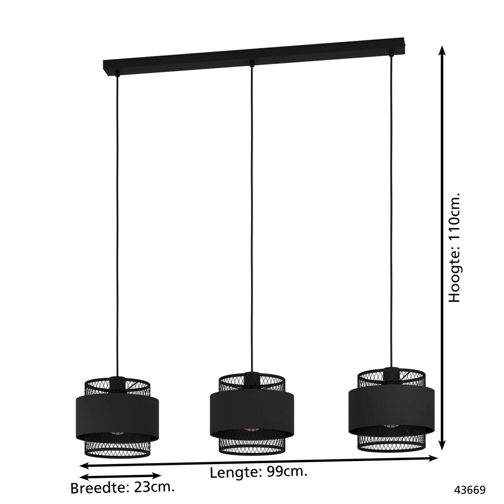 Black pendant lamp Bazely 3L - Ø 23cm Eglo 9002759436698