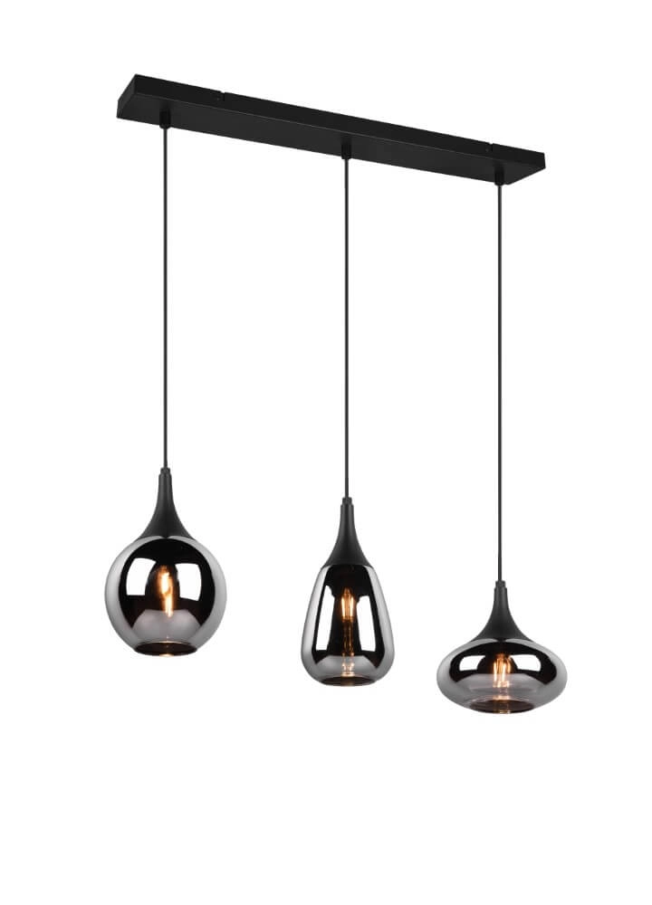 3-light hanging lamp Lumina with smoke glass