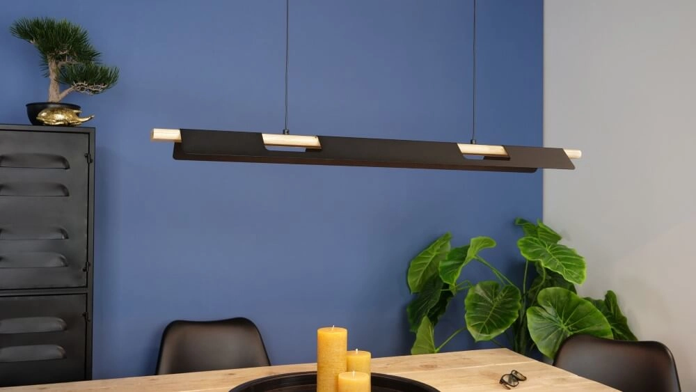Office hanging lamp Ermua black with wood Eglo 9002759988364