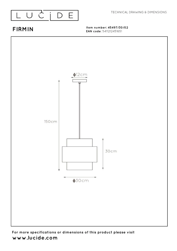 Modern pendant lamp Firmin Ø 30cm Lucide 5411212451651