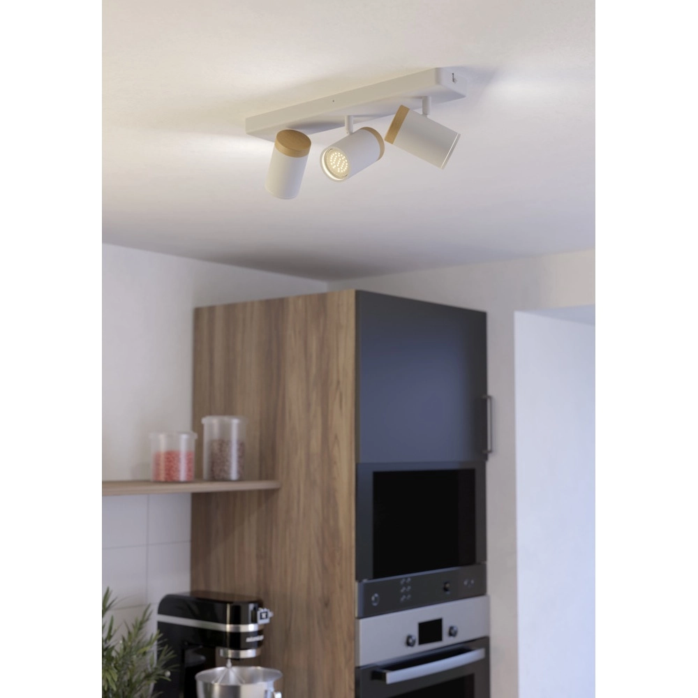 Ceiling lamp Consuma 3-light white with wood Eglo 9008606323685