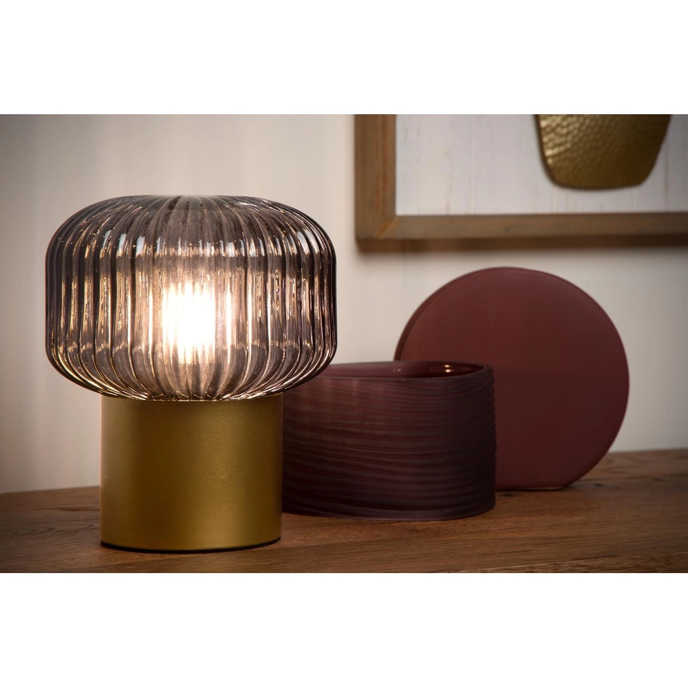 Table lamp Jany gold with smoke glass Lucide 5411212782663