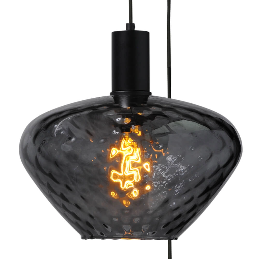 3-light loft hanging lamp - black - Porto with Blossom smoke glasses Masterlight 8718121270814