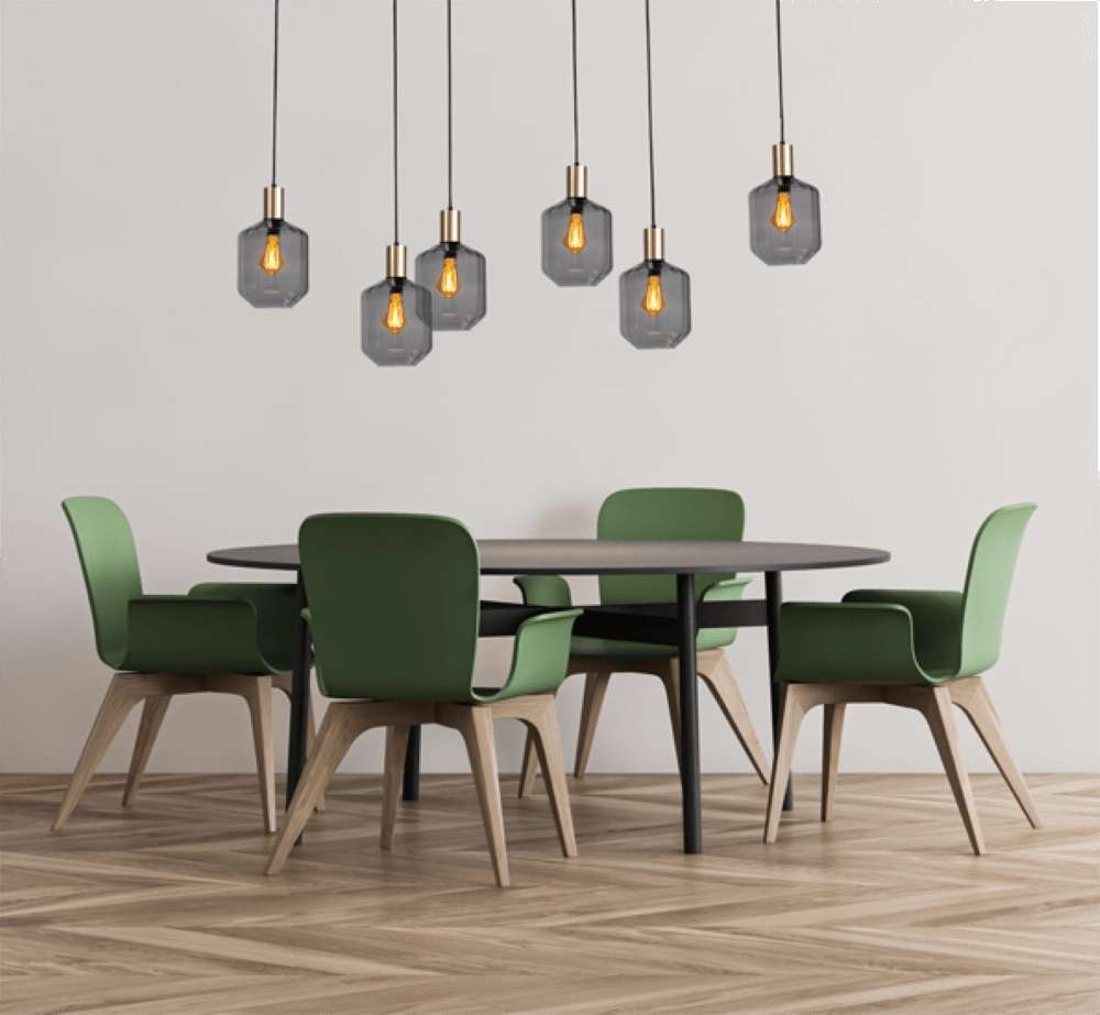 6-light hanging lamp - gold - Porto with Jagger smoke glasses Masterlight 8718121270586