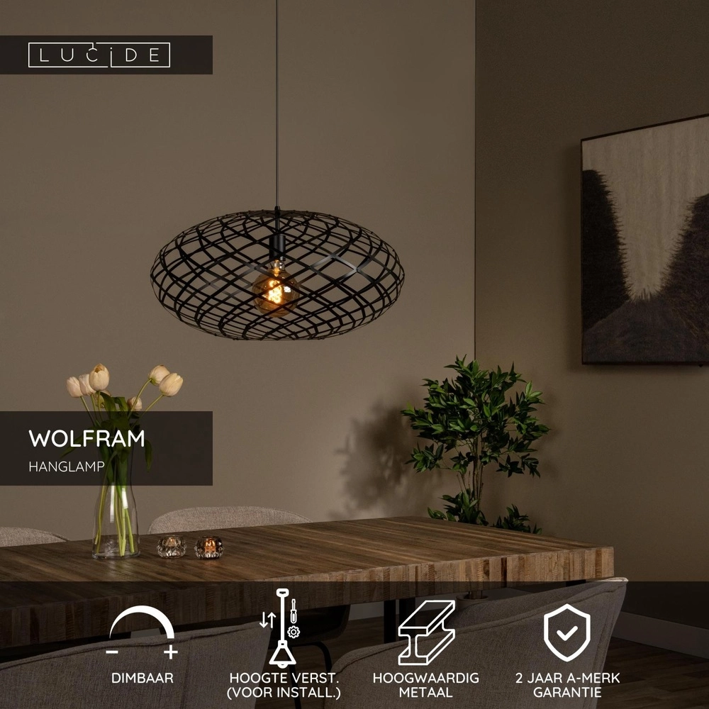 Pendant lamp Wolfram Ø 65cm black Lucide 5411212211019