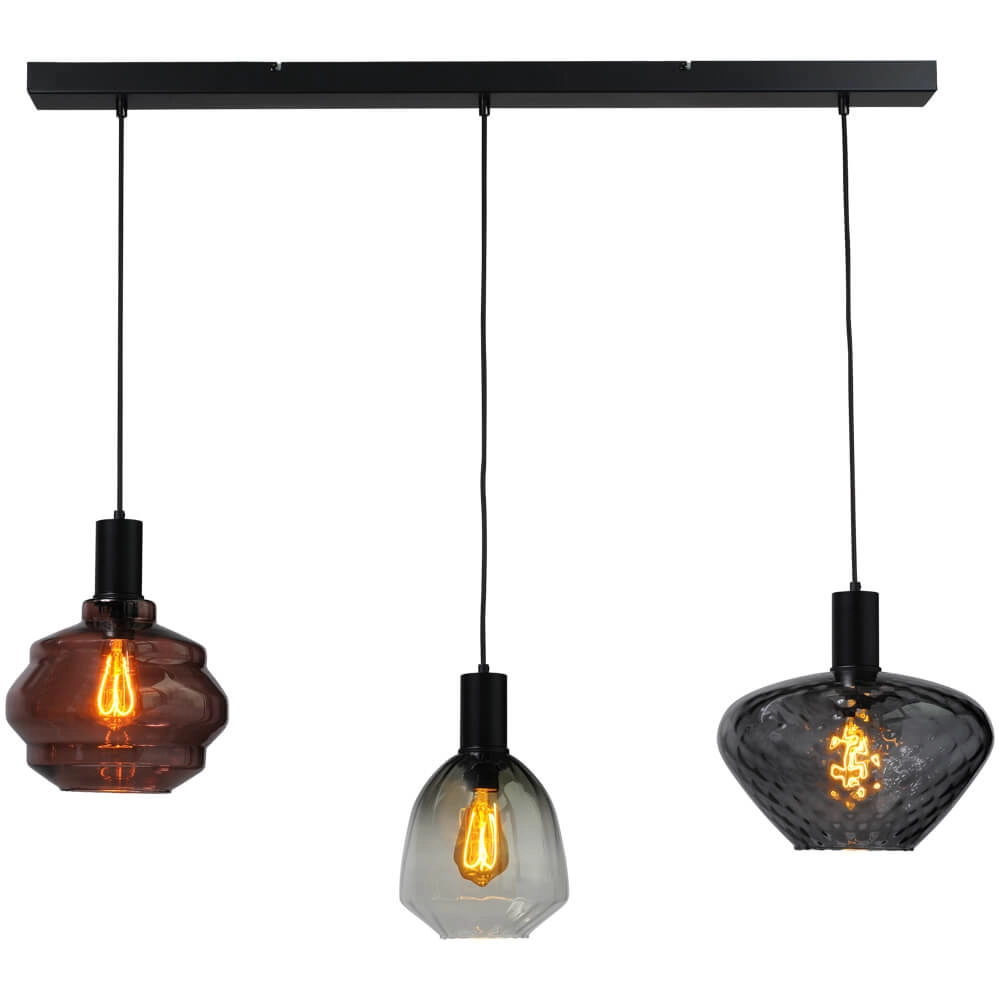 3-light hanging lamp - black - Porto with different glasses