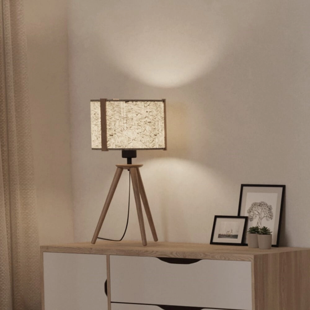 Table lamp Tripod Hontongas wood with beige shade Stars of Light 9008606274642