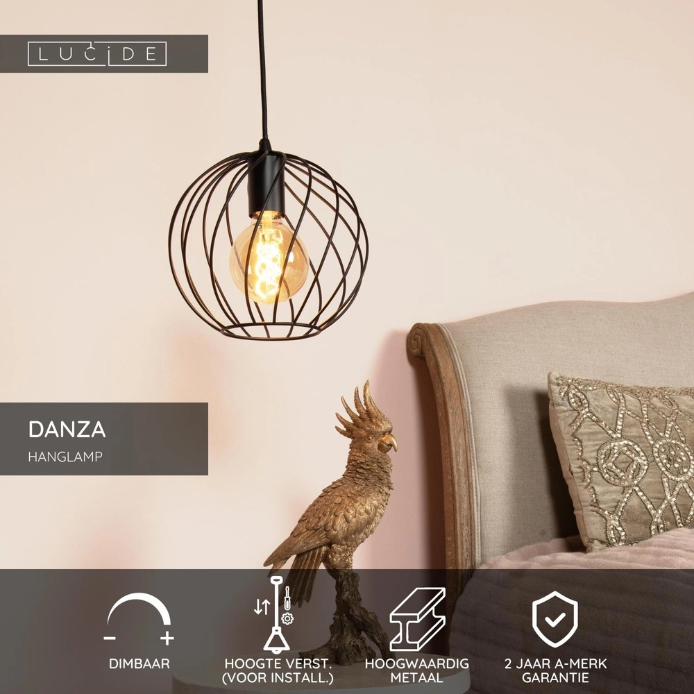 Pendant lamp Danza Ø 25cm black Lucide 5411212211514