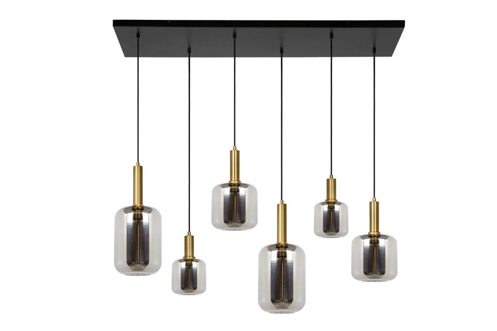 6-light pendant lamp Joanet Straight gold with smoke glass Lucide 5411212451446