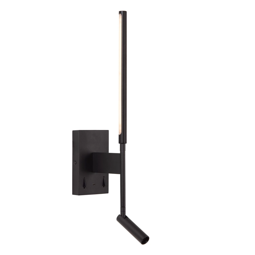 Design wall lamp Finan with reading lamp and USB charging point black Lucide 5411212680020