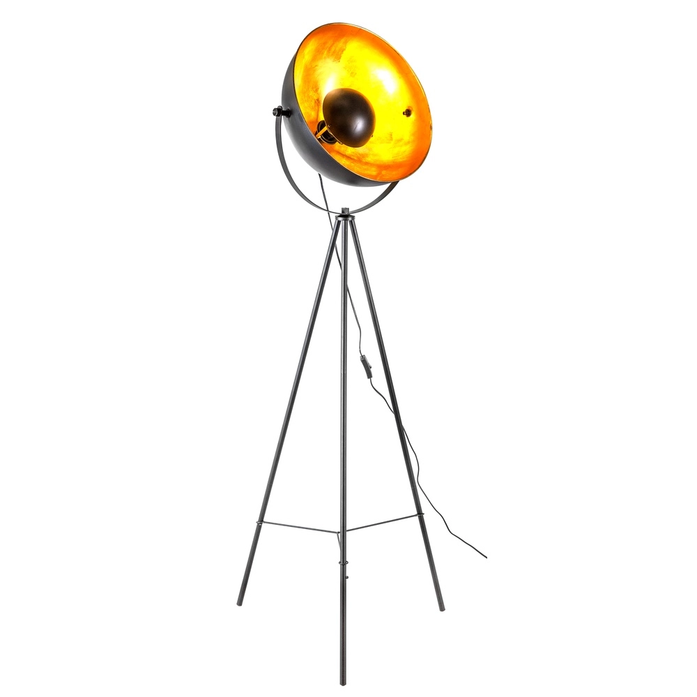 Tripod floor lamp Timo black with gold