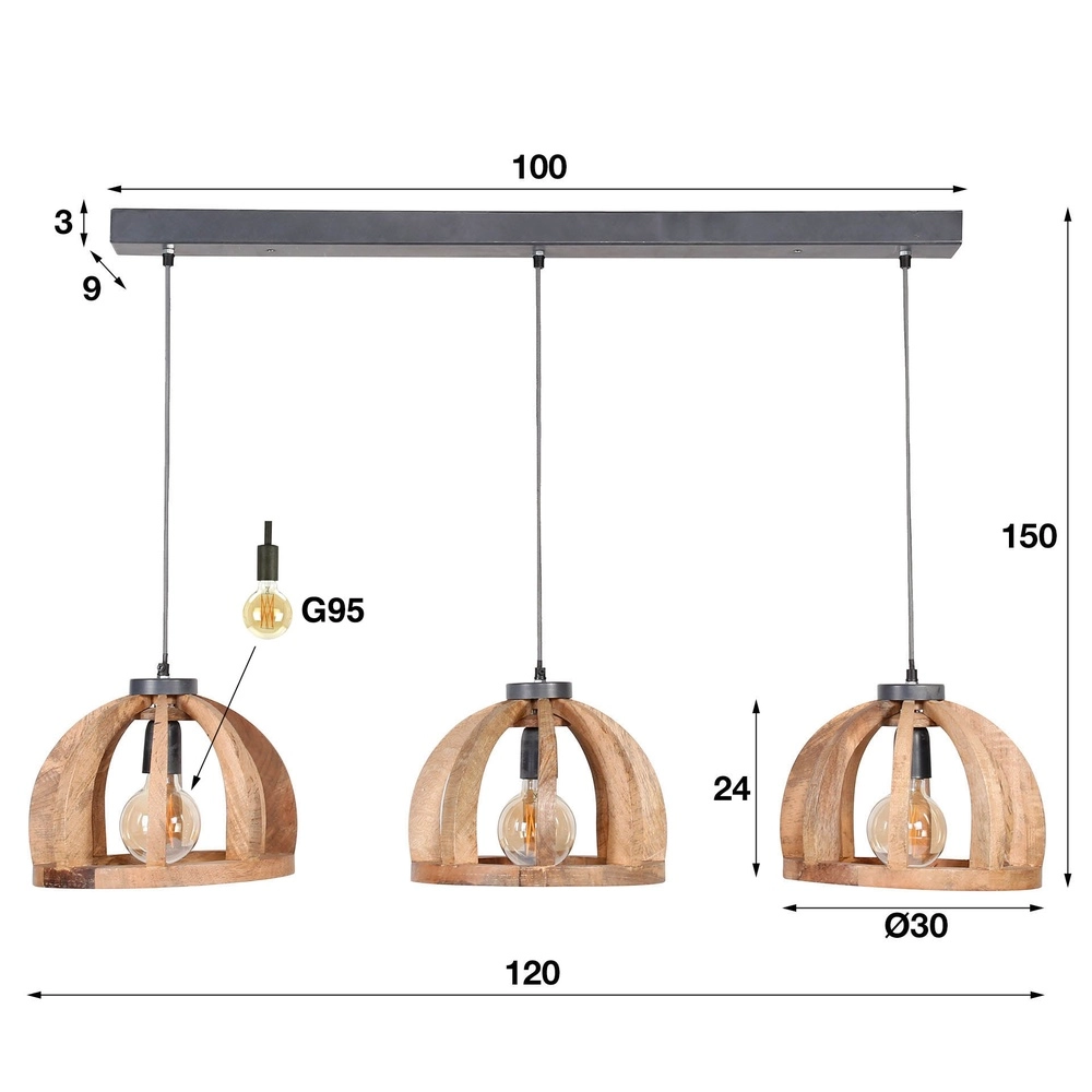 Wooden dining table pendant lamp Orba 3x Ø 30cm Lyora 8716803513204