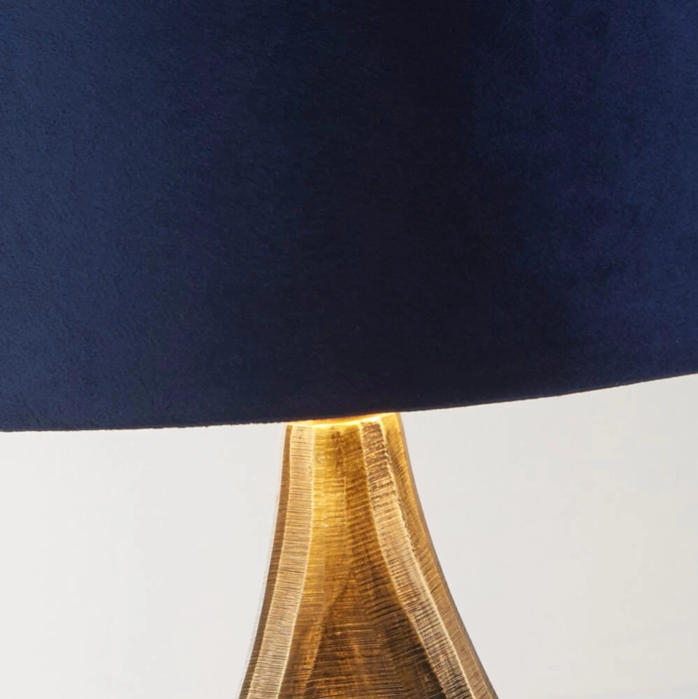 Golden table lamp Bucklow with dark blue hood Searchlight 5053423257280