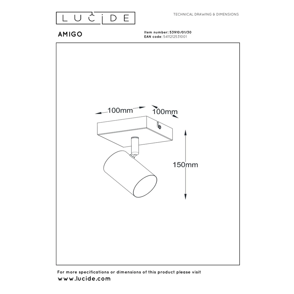 Ceiling lamp Amigo Single Black Lucide 5411212531001