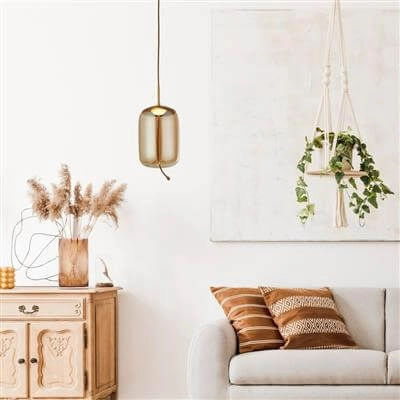 Pendant Lamp Glass Lisbon red copper with amber cylinder glass Searchlight 5053423188355