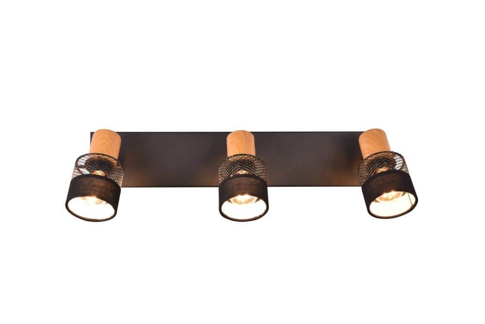 3-light surface-mounted spotlight Nandini black with wood Trio 4017807581119