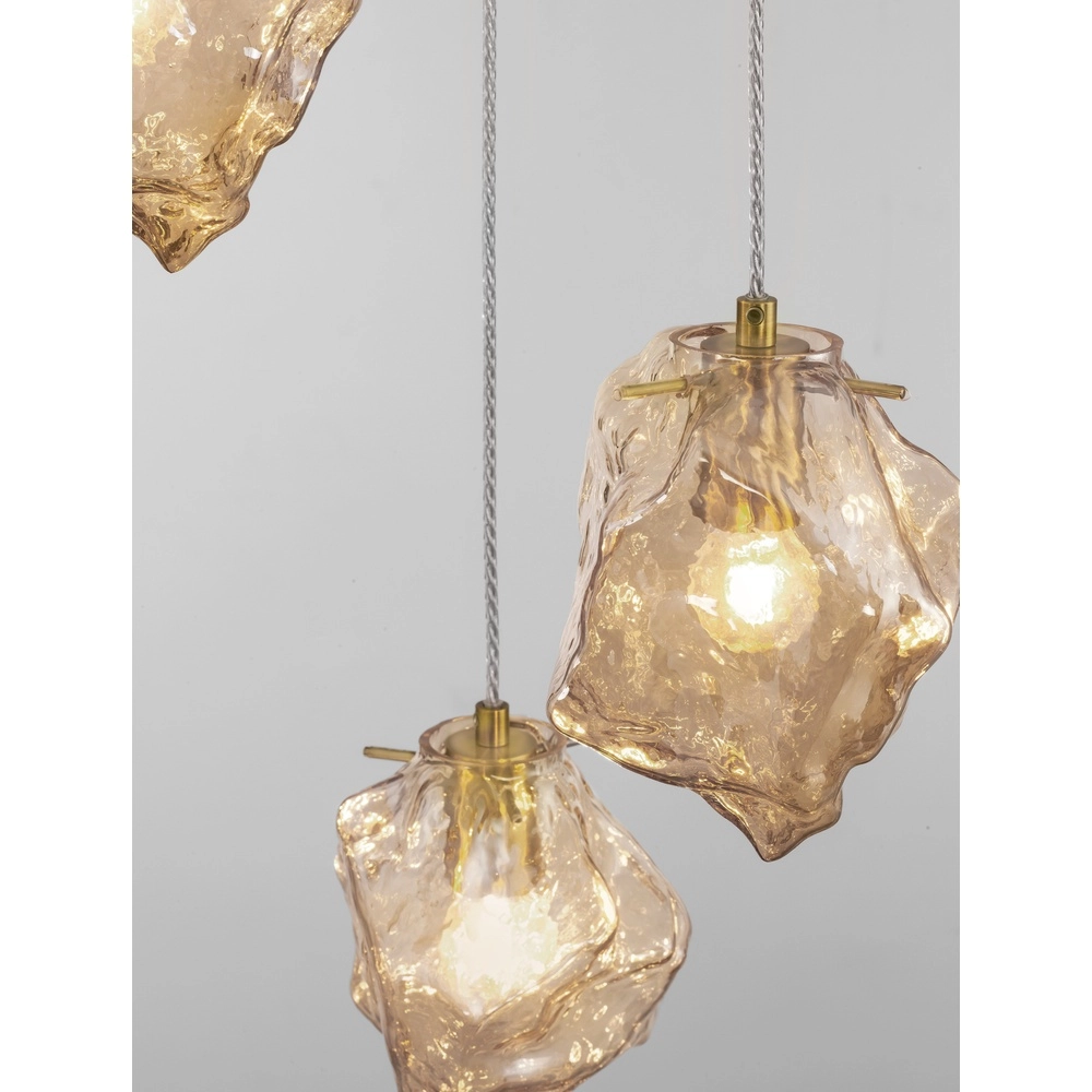 Pendant lamp Odelle 3-light gold with amber glass Lyora 5212017434395