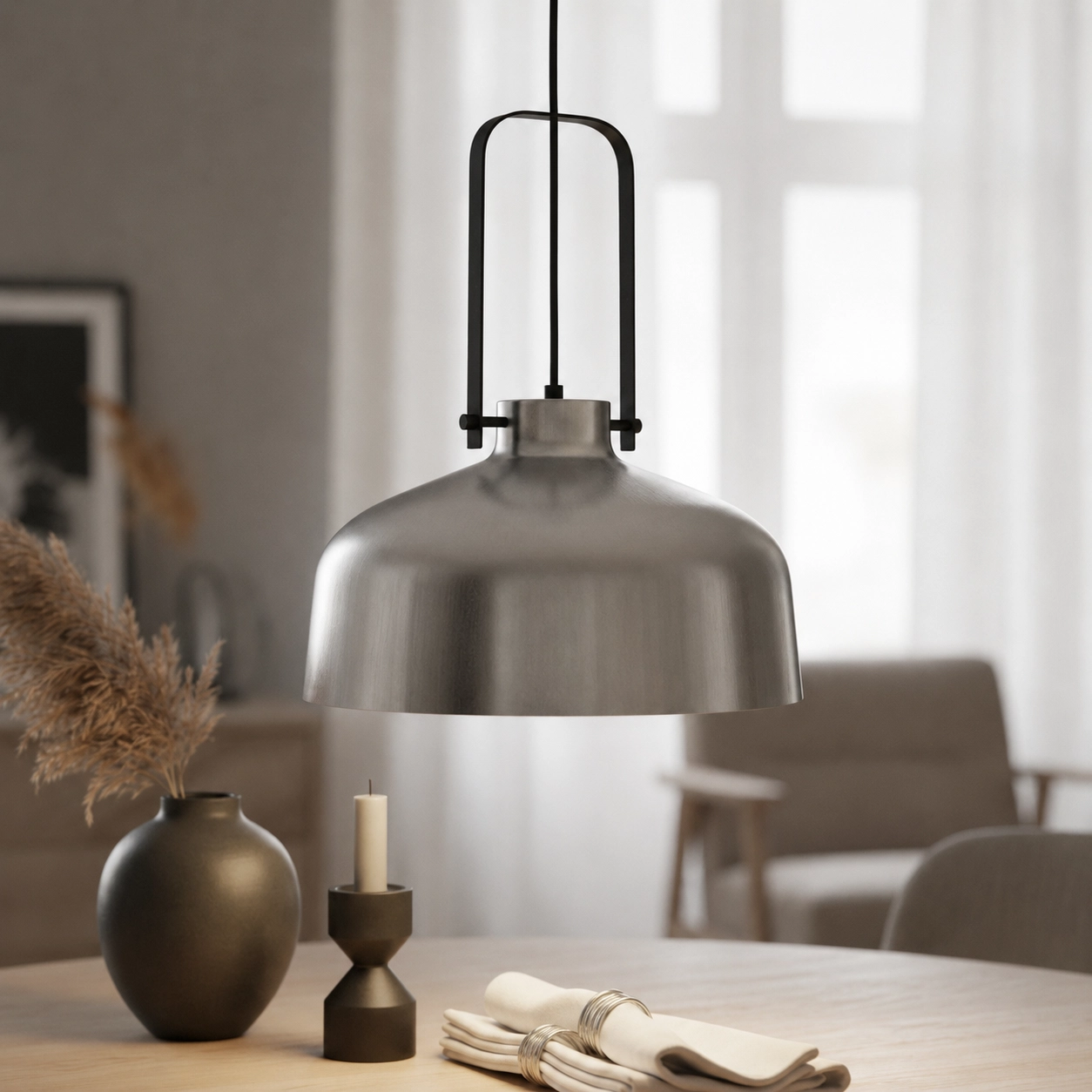 Ø 37.5cm hanging lamp Mendoza Stainless steel color