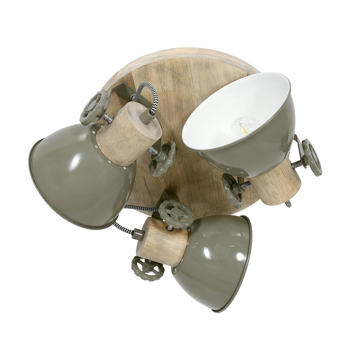 Industrial ceiling lamp Gearwood 3-light retro green with wood Steinhauer 8712746135398