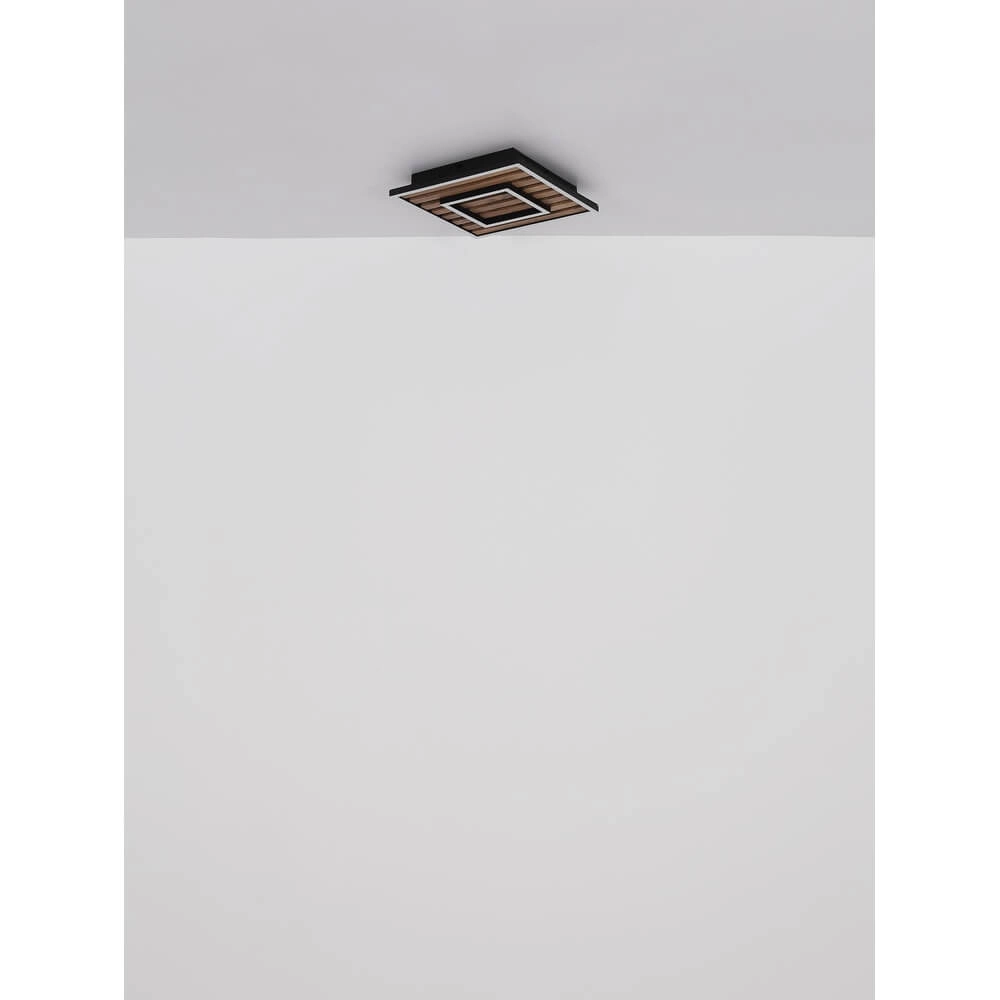 Ceiling lamp Woody black with wood square Globo 9007371510573