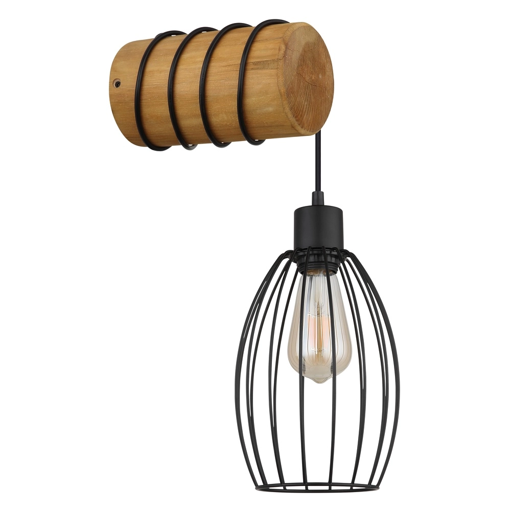 Wall light Berti black with wood Globo 9007371580330