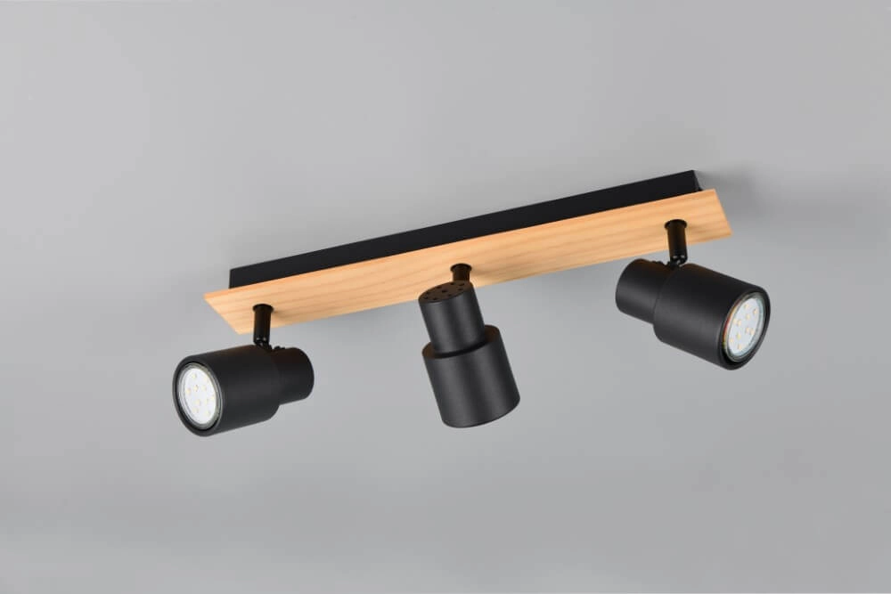 3-light ceiling lamp Pierre black with wood Trio 4017807638196
