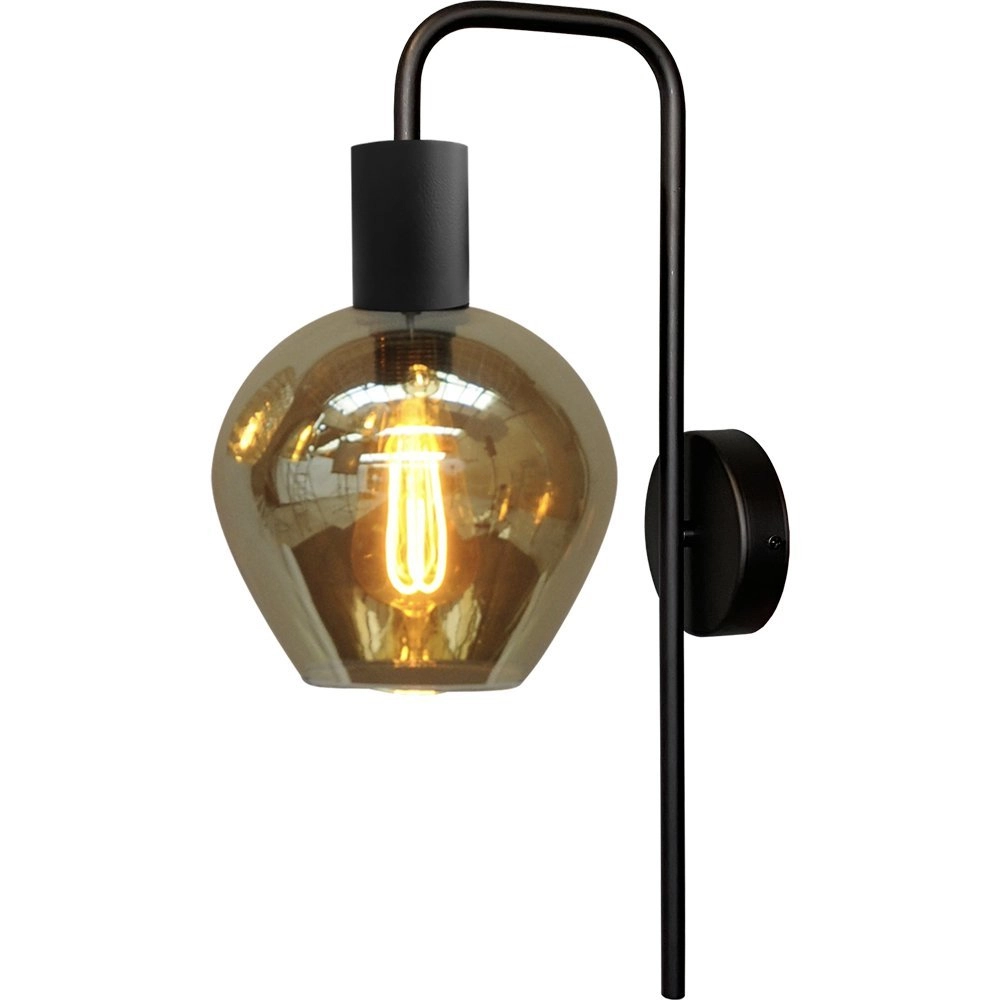 Black wall lamp Bounty with glass
