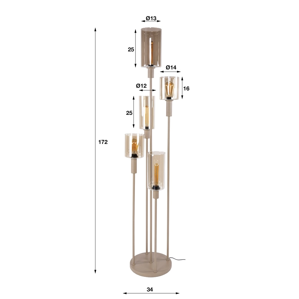 Design vloerlamp Sepiora 5-lichts zand bruin Lyora 8716803515338