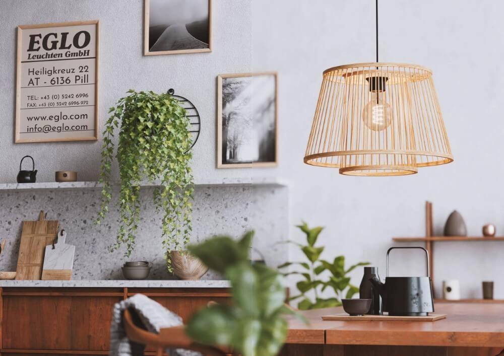 Wooden pendant lamp Hykeham Ø 38cm Eglo 9002759438524