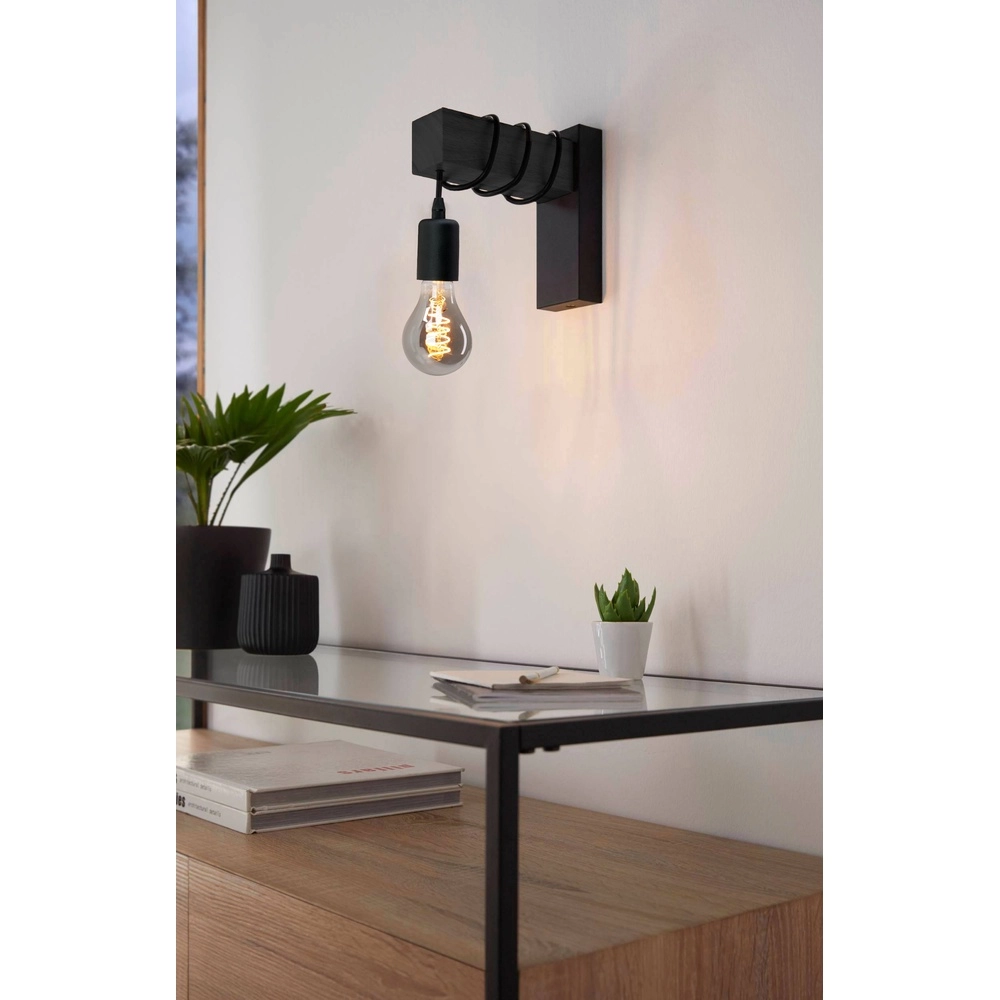 Country wall lamp Townshend black wood Eglo 9002759307387