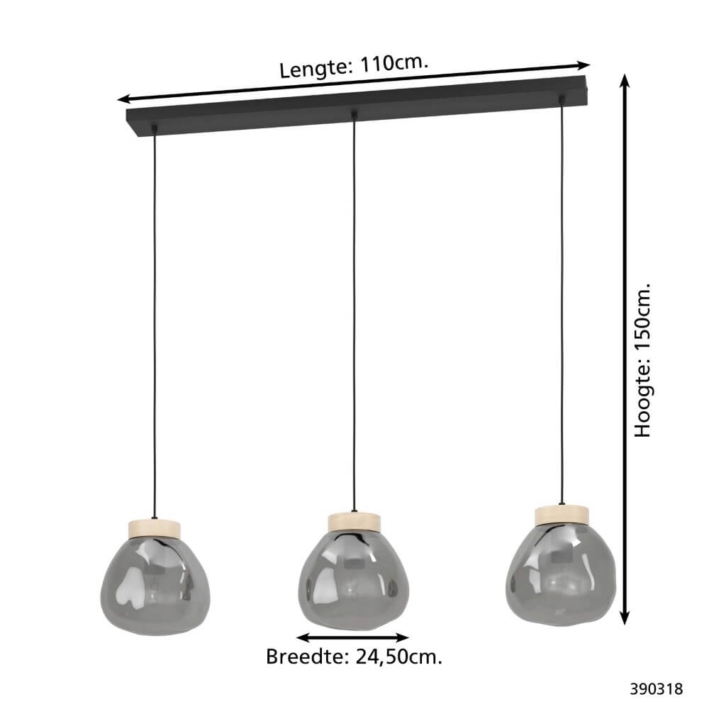 3-light hanging lamp Magacela wood with smoke glass Stars of Light 9008606274499