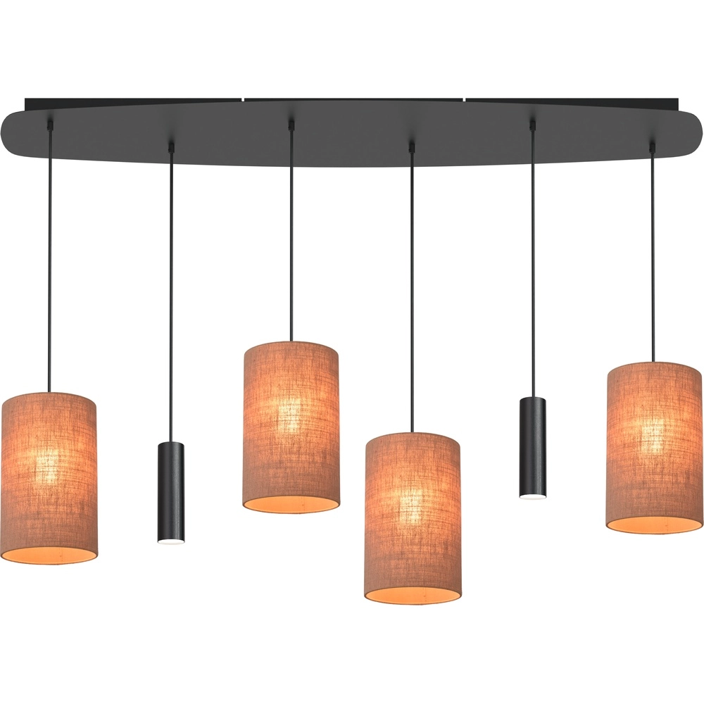 6-light pendant lamp Lisbourg Black with tan beige hood