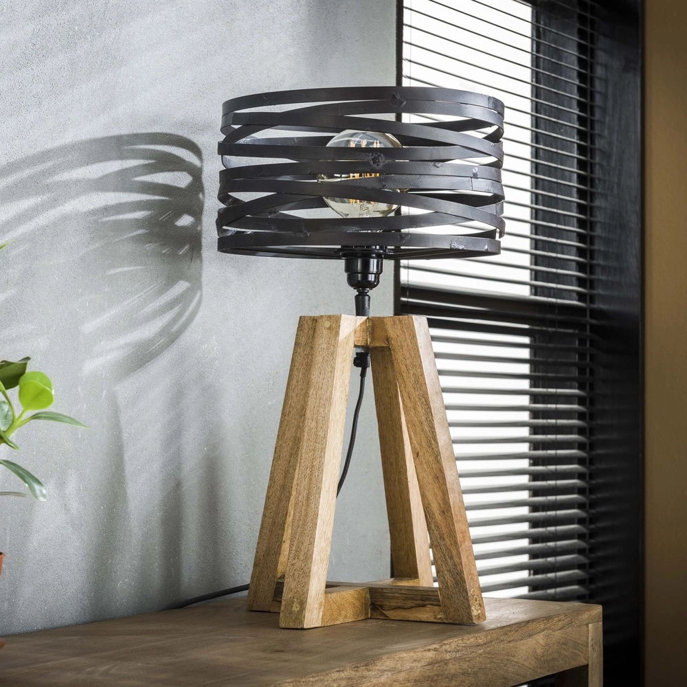 Industrial table lamp Twist Ø 29cm - wood with grey Lyora 8716803511804