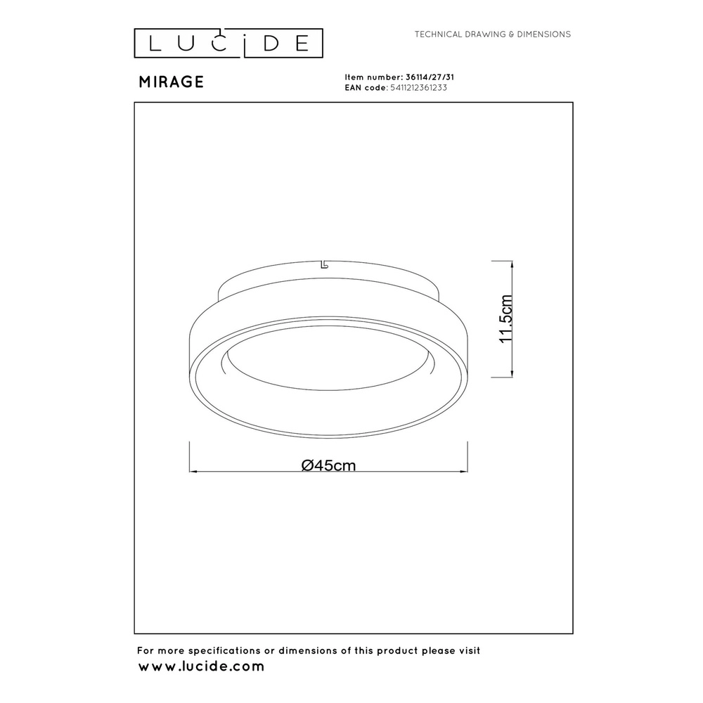 Ceiling lamp Mirage Ø 45cm white Lucide 5411212361233